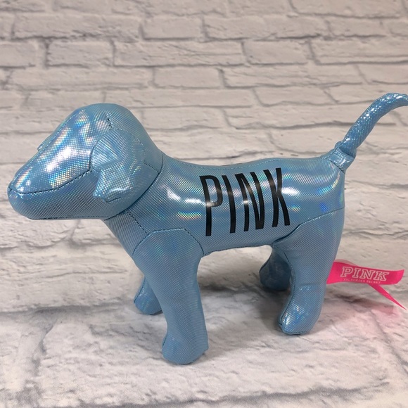 Victoria’s Secret Pink plush dog Light metallic Blue VS Pink Logo - Picture 1 of 11